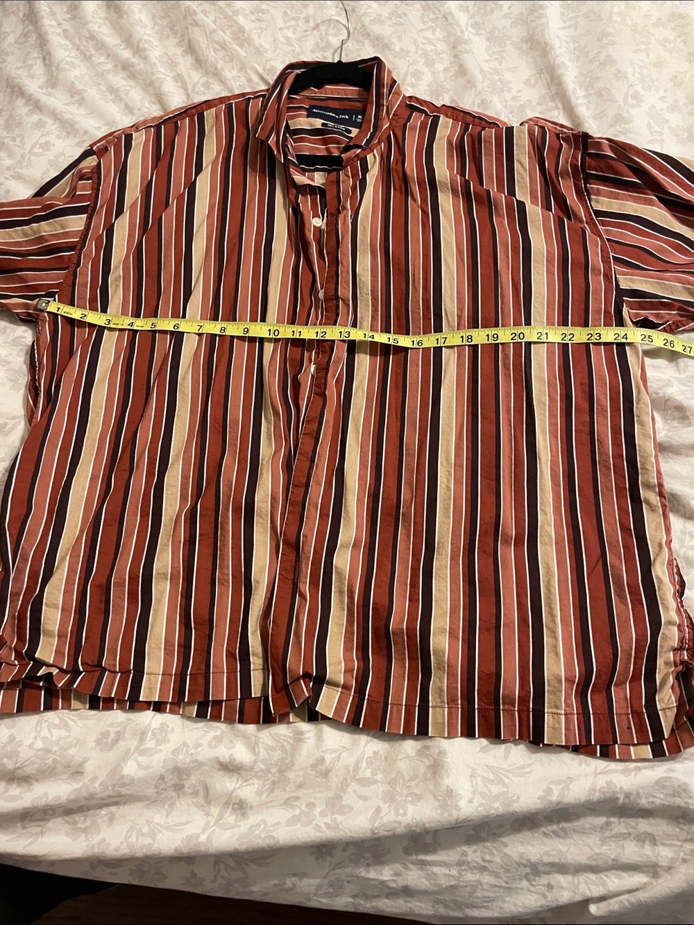 Abercrombie & Fitch Rust and Cream Striped Short-Sleeve Shirt - Picture 5 of 6